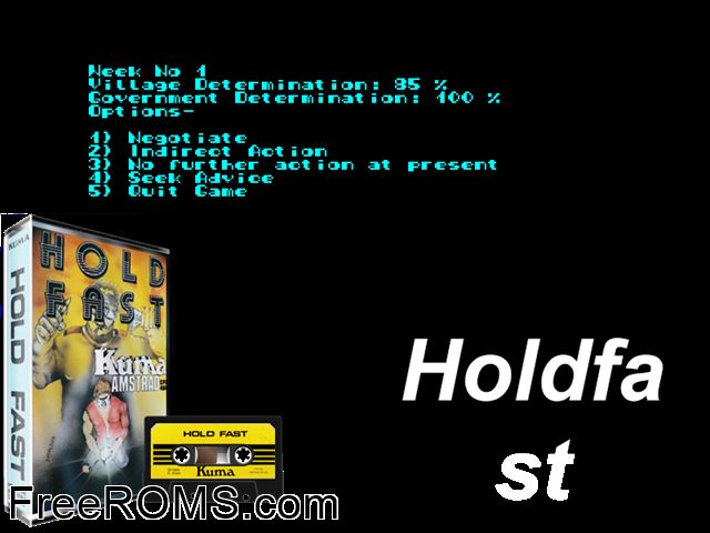 Holdfast (UK) (1985) [a1] Amstrad CPC game showing 3D box cover and gameplay screenshot